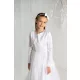 Elegantno bolerko za prvo obhajilo iz visokokakovostnega satena, velikost 152. To čudovito bolero je klasičnega kroja in se odlično ujema s komunikacijskimi oblekicami. Dolgi rokavi so primerni tudi z
