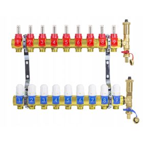   DIAMOND talni razdelilnik za talno ogrevanje, 9 krogov, avtomatski zračnik