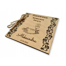 Lesena voščilnica za prvo obhajilo s spominkom