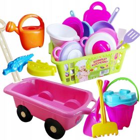 SET VOZIČEK ZA OTROKE S KUHINJSKIMI POSODAMI IN IGRAČAMI