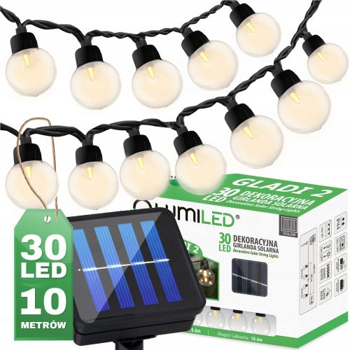 Solarna girlanda Lumiled GLADI 2 s 30 LED kroglicami 10,6m, toplo bela svetloba, IP44