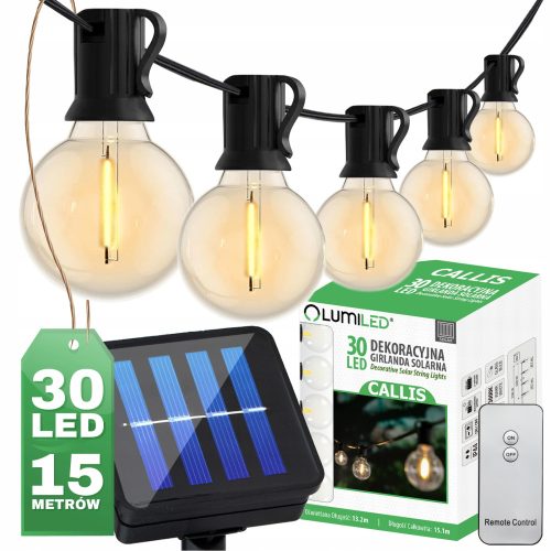 Lumiled Solarna Girlanda z 30 LED Kroglicami 15,17m, Topla Bela 3000K + Daljinski Upravljalnik