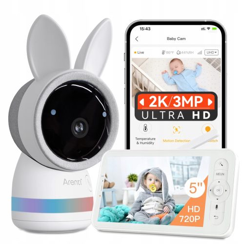 Elektronska varuška Arenti AI 2K UHD z 5-palčnim LCD zaslonom