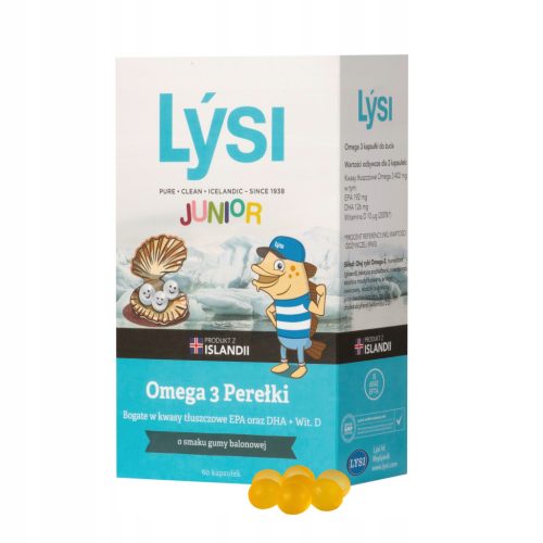 Perełki Lysi Junior Omega 3 z Okusom Žvečilnega Gumija - Dodatek za Otroke