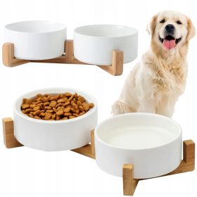    DVOJNA KERAMIČNA SKLEDA ZA PSA IN MAČKO KERAMIČNA SKLEDA NA STOJALU 2x400ml