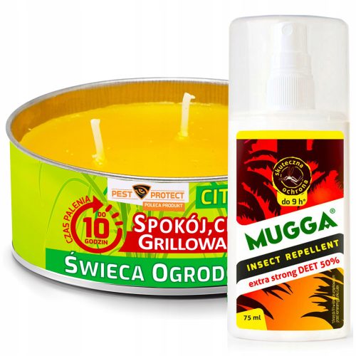 Mugga Deet pršilo proti komarjem in klopom 50% 75 ml + Sveča proti komarjem, muham Mosquito Killers 0,2 kg 380 ml