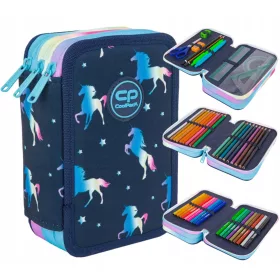   CoolPack Jumper 3 EQUIPMENT šolska peresnica s tremi predelki za otroke moder samorog 22×15×7 cm