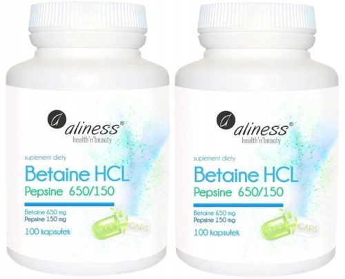 Aliness Betain HCL in Pepsin 650/150 mg: 200 kapsul za podporo prebave
