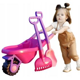 Vrtna samokolnica za otroke s grabljami in lopatko