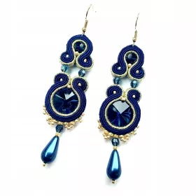  Soutache uhani, mornarsko modri, zlati, poročni, biserni