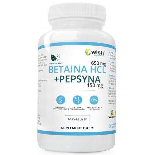 BETAINA 650mg + PEPSYNA 150mg: Podpora za prebavni sistem, 90 kapsul, primerno za vegane