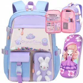   Mavrični šolski nahrbtnik za deklice s kompletom pižam in etuijem za ključe