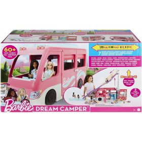   Barbie Dream Kamp prikolica z velikanskim toboganom, 60 igralnih elementov, 76 cm dolg tobogan