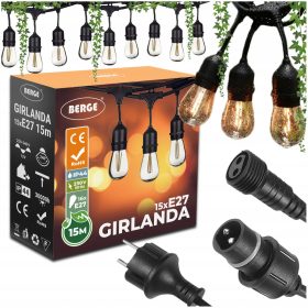   Girlanda vrtna luči 15m + 16x LED žarnice 1W zunanja vodoodporna