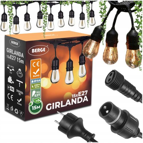 Girlanda vrtna luči 15m + 16x LED žarnice 1W zunanja vodoodporna