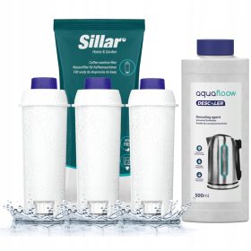   3x vodni filtri Sillar za kavne aparate Delonghi + AquaFloow odstranjevalec vodnega kamna - paket 0,5l