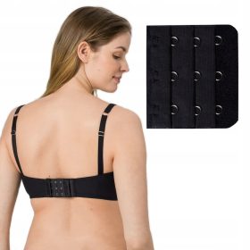   Podaljšek za nedrček s tremi vrstami črnih heksov za zapenjanje. Ta podaljšek omogoča razširitev obsega nedrčka, kar je idealno za udobno prileganje. Primeren je za vse standardne zapenjanja pri nedrč