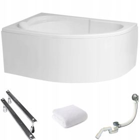   Akrilna kopalna kad za kotno postavitev 130x85 cm z oblogo Polimat STANDARD levi sifon, nogice, brisača