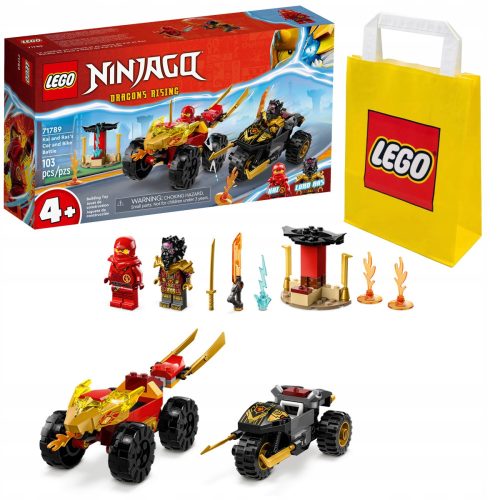 LEGO Ninjago Bitka med Kaiem in Rasom 71789 + LEGO papirnata vrečka 6315786 rumena 24x8x18 cm