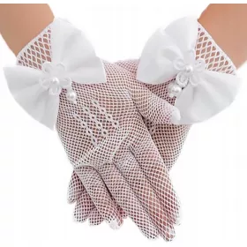   Rokavice za prvo obhajilo, čipkaste obhajilne rokavice z mrežastim vzorcem in pentljo