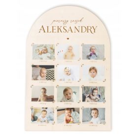   Drevesena okvirna tabla za 12 fotografij Prvo leto življenja