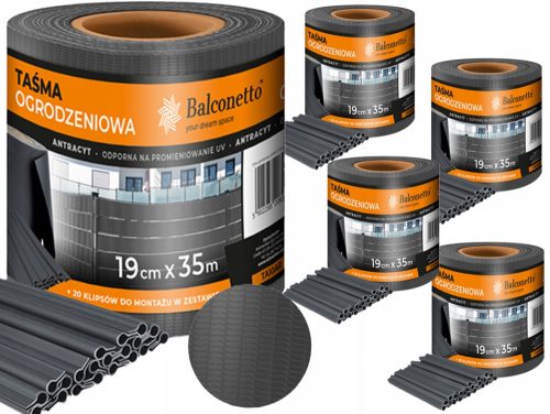 Antracitna trak ograje Balconetto 19cm x 35m x 5 kosov + klipsi