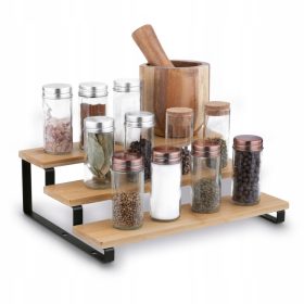   3-nivojsko stojalo za začimbe iz bambusa Tadar, črno, dimenzije 32 x 23,5 x 9,6 cm