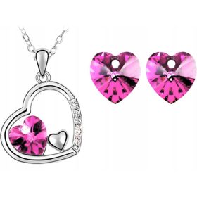 Srebrna srčna zbirka nakita s roza srčki