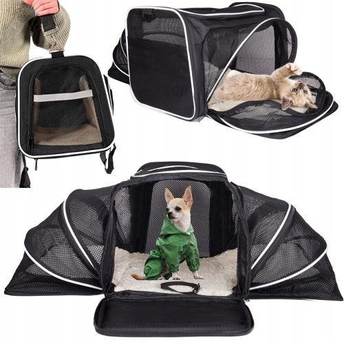 Wobell Deluxe Torba za Prevoz Psov in Mačk 44x26x30 cm Črna z Belimi Detajli