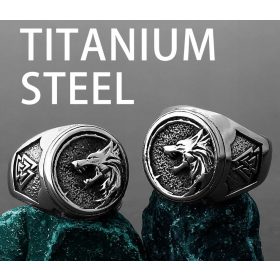 Pečat Witcher Wolf + rune, jeklo 316L