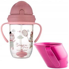   Doidy Cup Skodelica za učenje pitja 3m+ roza + Nerazlivna skodelica Canpol Babies Bonjour Paris 270 ml