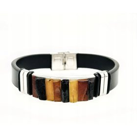  MOŠKA JANTARNA USNJENA ELEGANTNA JEKLENA ZAPESTNICA