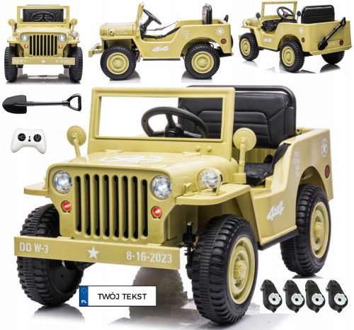 Joy4kids Avto zelen, rumen za vožnjo z akumulatorjem na terenu Jeep Willys 4X4

Vabimo vas na vožnjo z vojaškim Jeepom Willys US ARMY 4X4! Ta terenski avtomobil na akumulator je popolno darilo za ljub