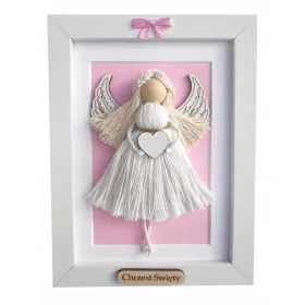  Spominek za krst iz makrame angela v okvirju