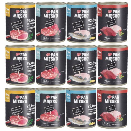 PAN MESO Mokra hrana za pse Mix okusov 12 x 800 g