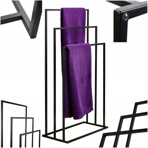Stojak za brisače z 3 nivoji DesigM, eleganten in funkcionalen dodatek za vašo kopalnico. Stojak je izdelan iz profiliranega jekla dimenzij 12x12 mm, kar zagotavlja lahkost in stabilnost. Poleg prakti