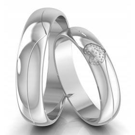 POROČNI PRSTAN Z SRČKOM, BELO ZLATO 585, VZOREC SRČKA