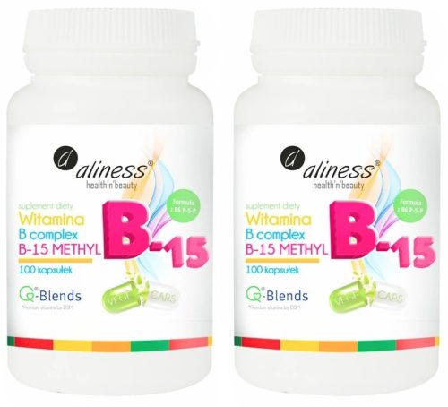 Aliness B-15 Methyl Vitamin B kompleks z 200 kapsulami za podporo metabolizma in jeter