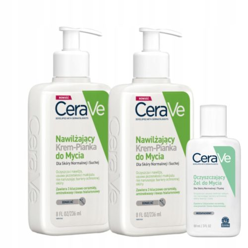 Vlažilni čistilni pena-krem CeraVe za normalno in suho kožo, 236ml + DARILNI gel, 88ml