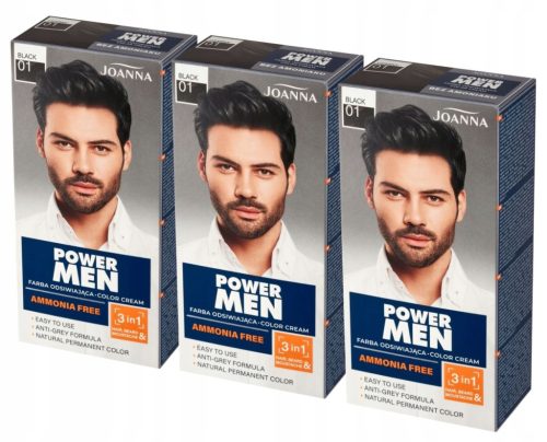 Joanna Power Men Color Cream 3v1 Barva za Lase in Brado 01 Črna 100 g