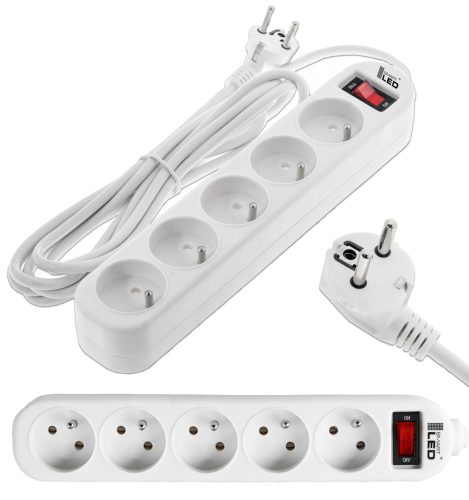 Podaljšek Smartled strip 5 m, 5 vtičnic - Bela
