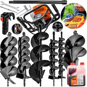   Bencinski vrtalnik za zemljo WUBER 6,7KM + olje KONSIL 500ml + 6 wrtel 6/10/15/20/25/30cm + predluka 50cm