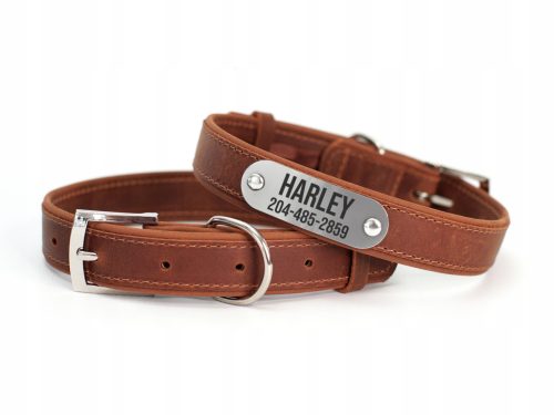 Eleganten pasji ovratnik s personalizacijo, model Cognac ID, velikost L
