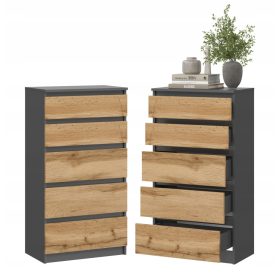 Komoda COCO 5 predalov omarica grafit, hrast