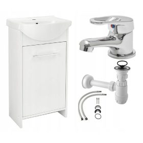   4V1 SET KOPALNIŠKA OMARICA Z UMIVALNIKOM 45CM FATTER + SIFON BELA