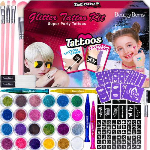 MEGA SET BLEŠČEČIH TETOVAŽ XL 24 PRALNIH BLEŠČEČIH LIČIL ZA OTROKE
