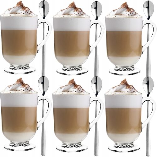 Set 6 visokokakovostnih kozarcev za Latte Macchiato s 6 dolgimi žličkami