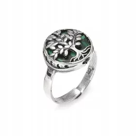 Srebrni prstan z malahitom in vzorcem drevesa