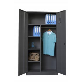   Omara za oblačila Metal-Meb "MADRID" s 6 wnękami za pisarne, delavnice in družabne prostore. Izdelana iz 0,6 mm debele jeklene pločevine v antracit barvi. Omara visoka 1800 mm, široka 900 mm in globok