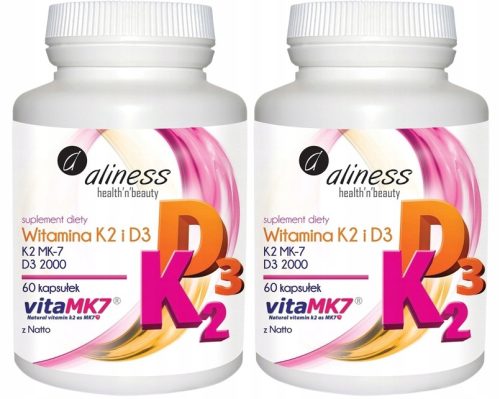 Aliness Vitamin K2 MK-7 100 µg in D3 2000 IU - Dopolnilo za močne kosti, 60 kapsul